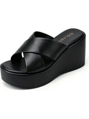 Chunky Platform Wedge Sandals for Women - Crisscross Open Toe Summer Slides